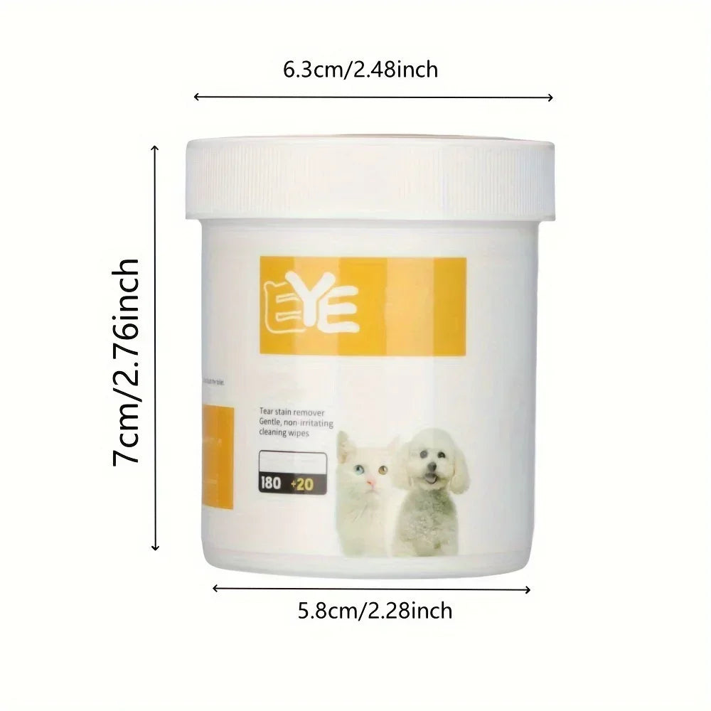 Toallitas de Limpieza para Ojos de Mascotas - Quitamanchas Suaves para Perros y Gatos (200 pcs)