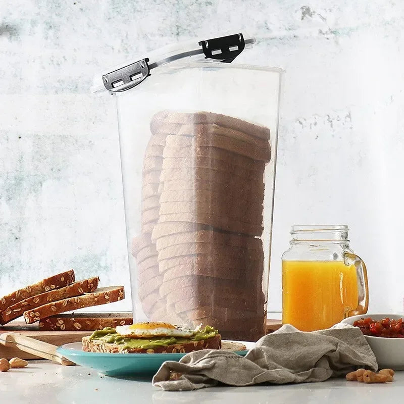 Caja de pan de plástico con tapa y bandeja de sellado, caja de almacenamiento de pan, caja de almacenamiento de pan sándwich, caja de almacenamiento de pasta, tarro multigrano