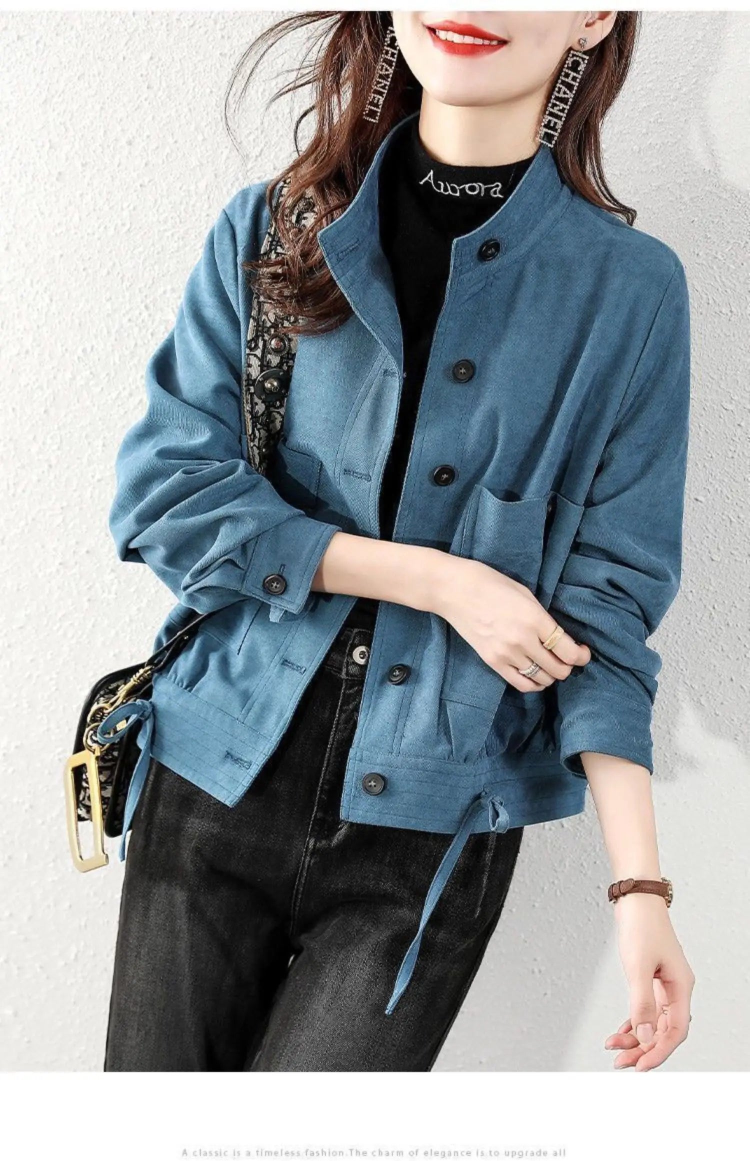 Chaqueta Corta de Motocicta para Mujer, de Alta Gama, Antienvejecimiento, Talla ande, Artística, Versátil, Moderna, para...