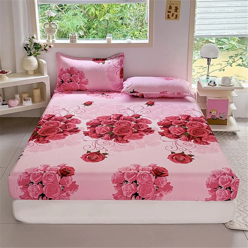 Sábana de estilo Floral con funda de almohada, funda de cama suave, sábana bajera individual/doble/Queen/King/SKing, ropa de cama sabana