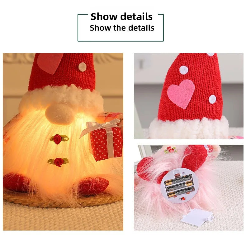 💕 Gnomo Decorativo Iluminado para San Valentín Muñeco Tejido sin Rostro con Luz LED | Regalo Romántico y Decoración del Hogar