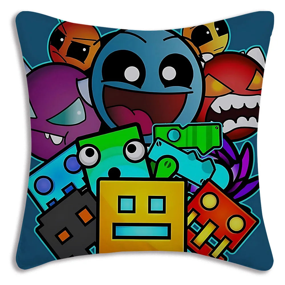 Fundas de almohada geométricas de dibujos animados Dash Videojuego sofá decorativo hogar impresión de doble cara funda de cojín bonita de felpa corta