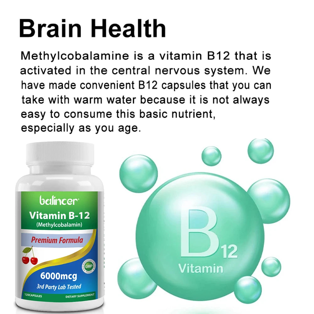 Vitamina B12 Balincer | Apoyo para Energía, Metabolismo, Función Cerebral y Sistema Nervioso