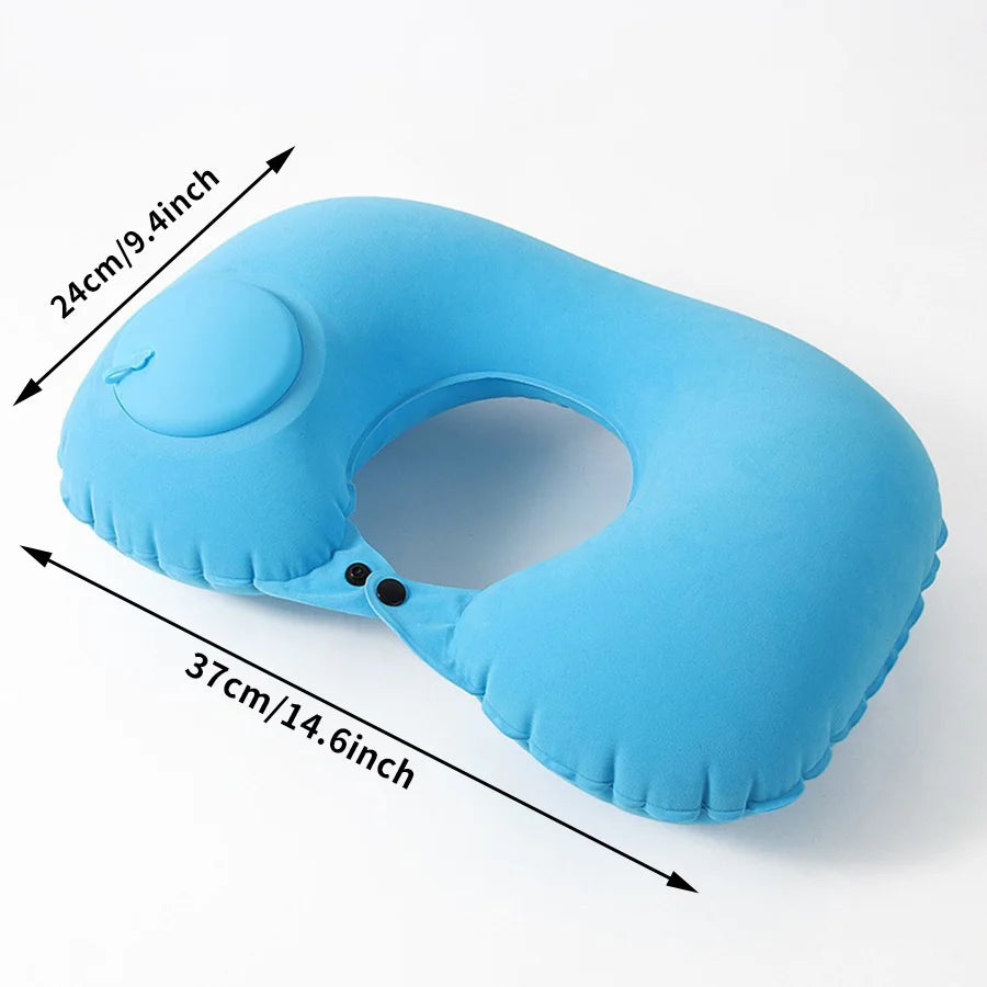 Almohada inflable flocada para el cuello, portátil, que se puede almacenar y llenar, adecuada para viajes al aire libre, viajes de negocios, camping