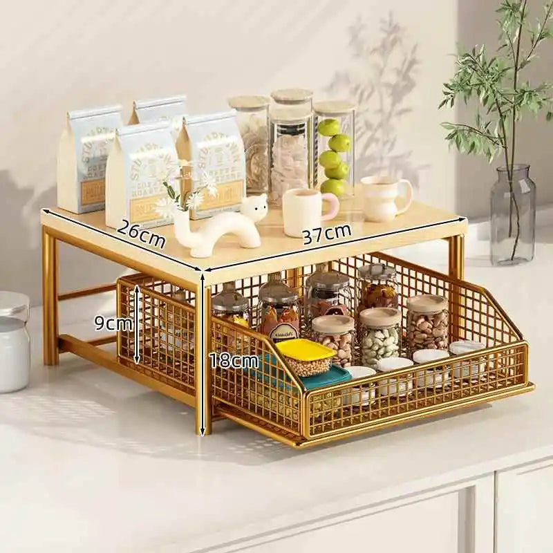 Organizador de Cocina Multi-Nivel de Madera | Maximiza Espacio en Gabinetes y Encimeras – Estilo Vintage Elegante