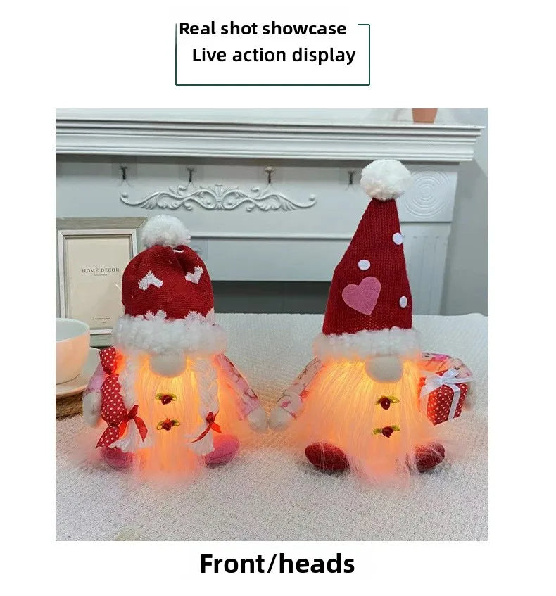 💕 Gnomo Decorativo Iluminado para San Valentín Muñeco Tejido sin Rostro con Luz LED | Regalo Romántico y Decoración del Hogar