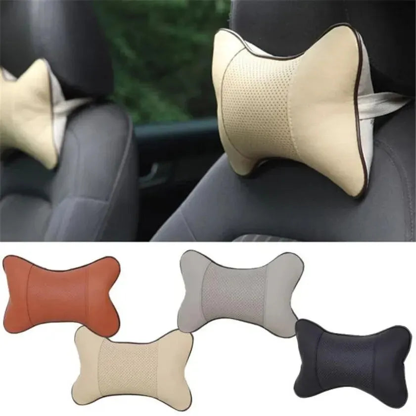 Almohadas para el cuello del coche, paquete de 1 Uds. De cuero Pu de ambos lados, reposacabezas para aliviar el dolor de cabeza, almohada Universal de fibra rellena para coche