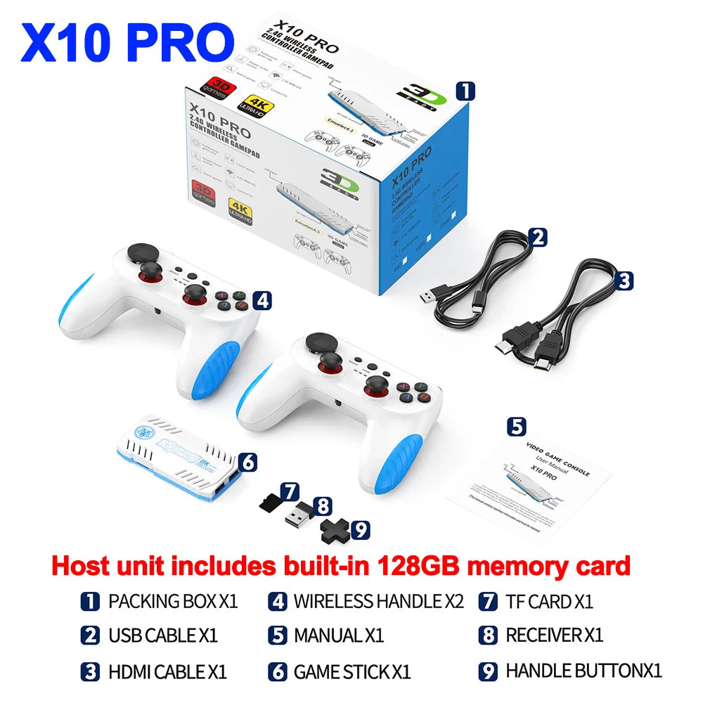 Consola X10 Pro 128GB - 50,000 Juegos 4K 3D Dual Control PS1/PSP/DC