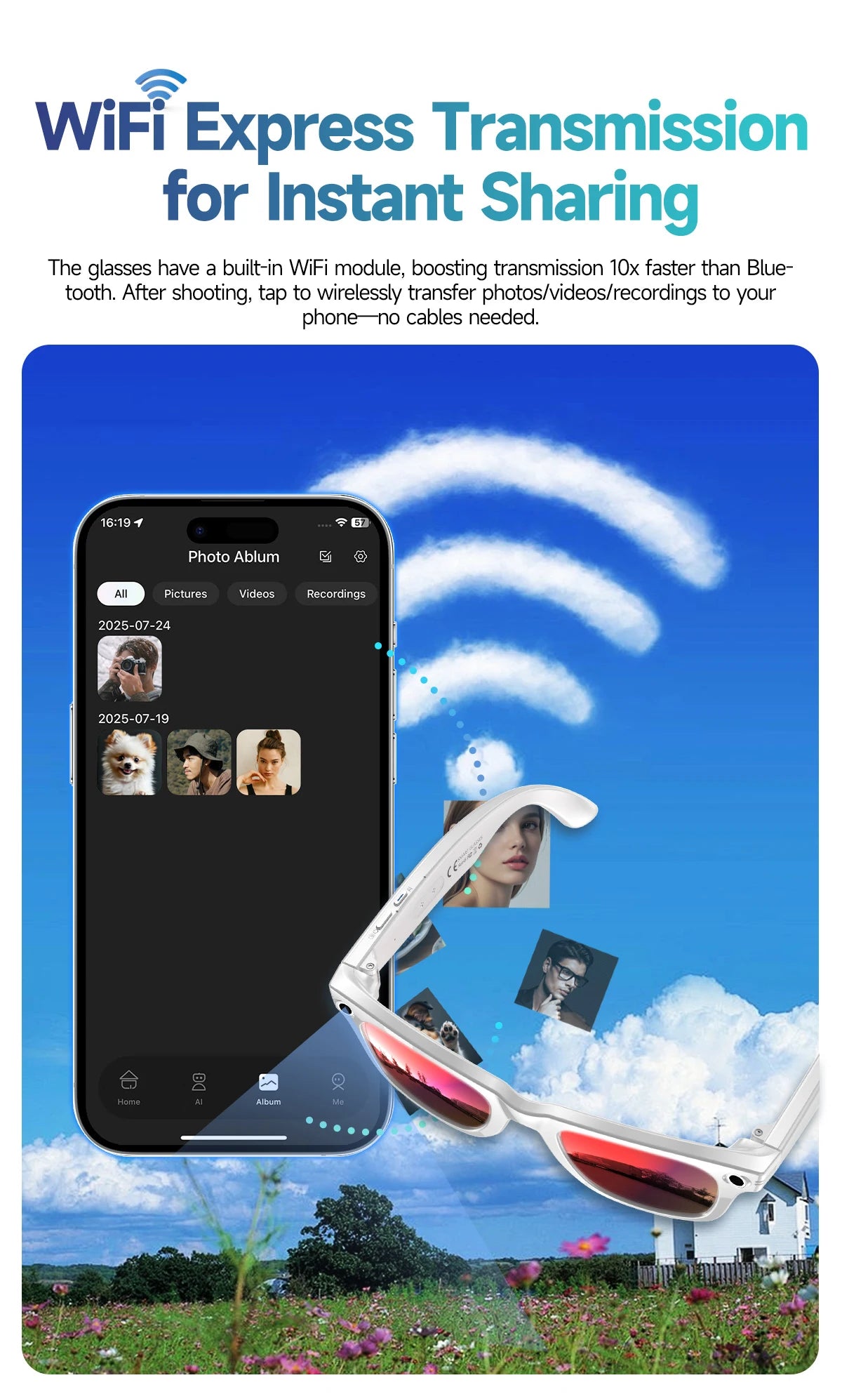 Gafas Inteligentes AI con Cámara 800W - Lentes Fotocromáticos, Traducción y Llamadas Bluetooth