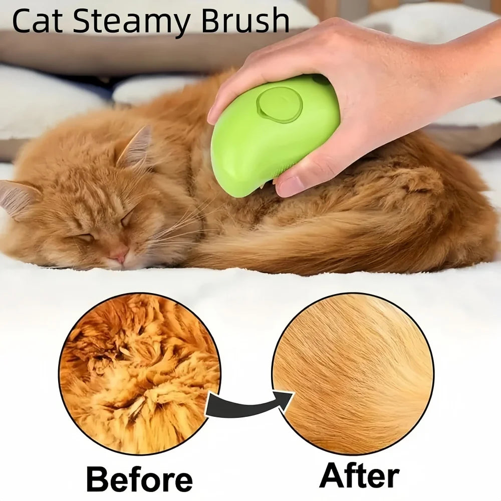 Cepillo de Vapor 3 en 1 para Gatos | Elimina Pelo Suelto, Masaje Relajante y Spray Vaporizador – Recargable USB