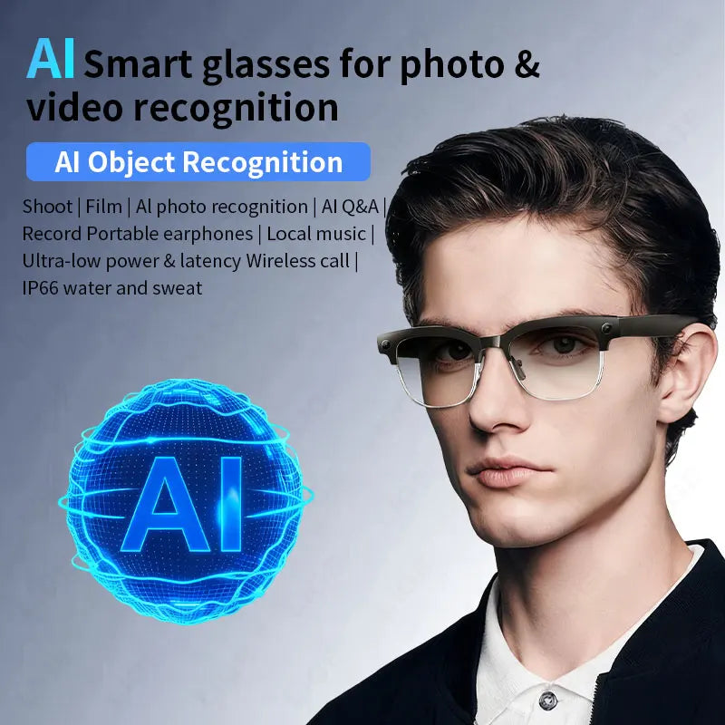 Gafas Inteligentes AI con Cámara 8MP - Grabación Video, Traducción y Bluetooth IP66