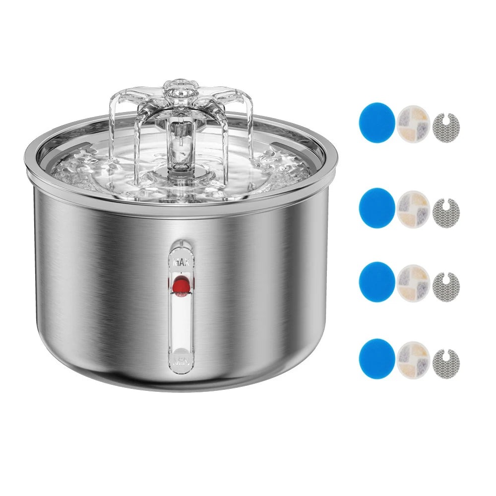 Fuente de Agua Automática de Acero Inoxidable para Gatos 2L – Bebedero con Sensor Inteligente y Alimentación USB