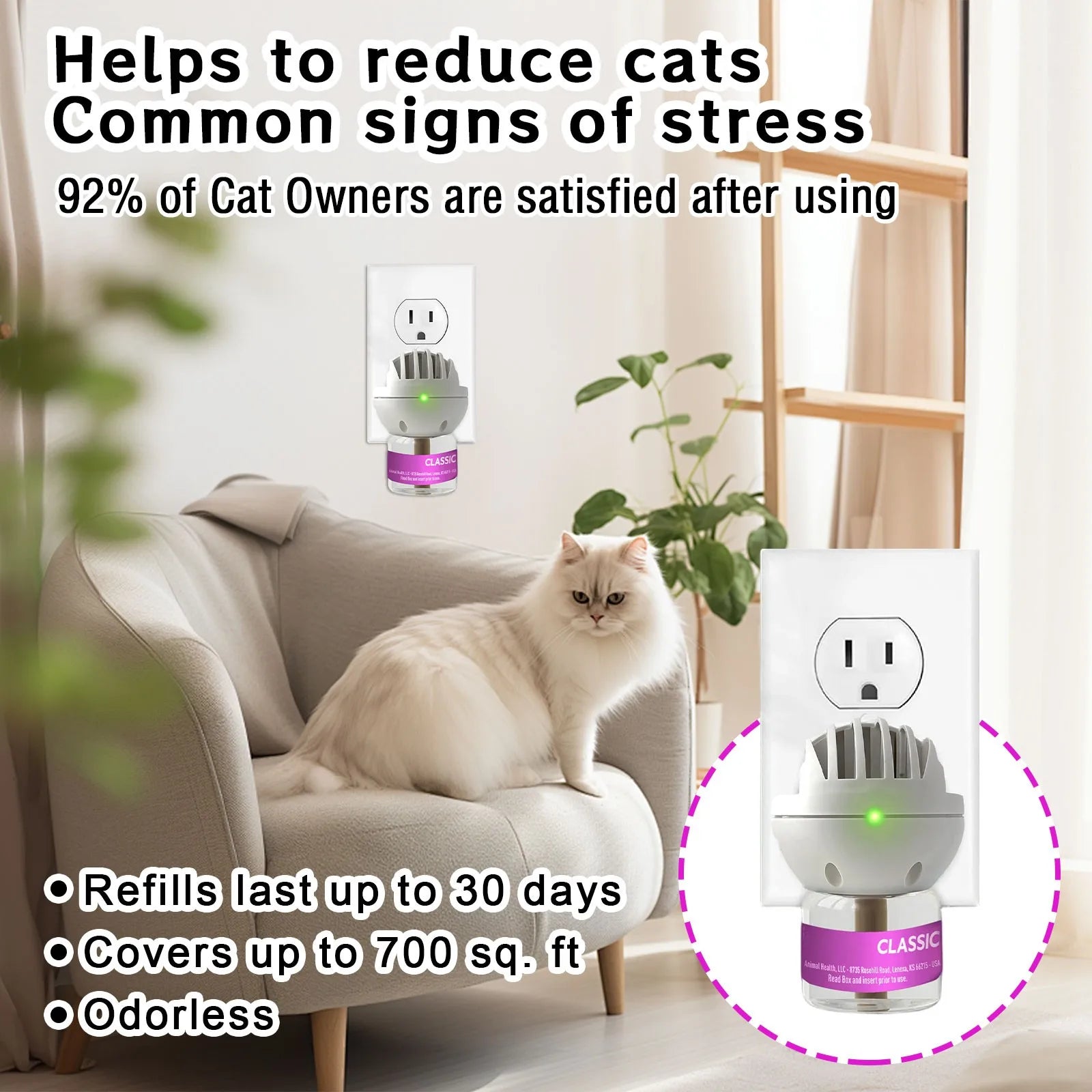 Recambio Calmante para Gatos 30 Días – Difusor de Feromonas Antiestrés (Pack 3 × 48 ml)