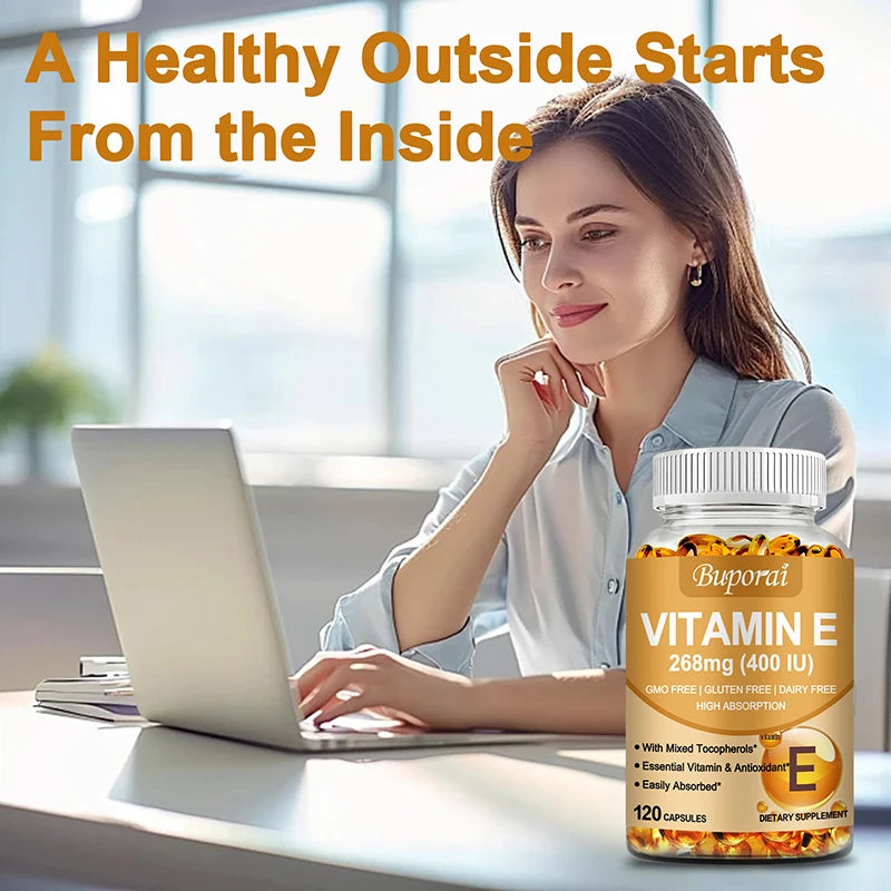 Vitamina E Xemenry | Antioxidante para Piel, Cabello, Uñas, Salud Ocular e Inmunidad (30 / 60 / 120 cápsulas)