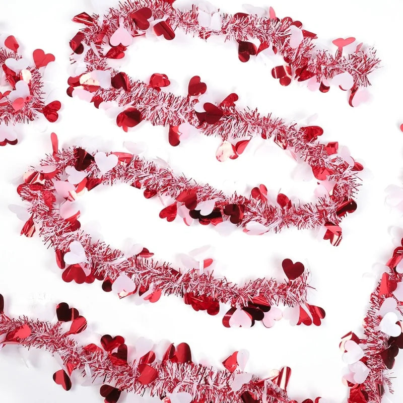 Corona de flores artificiales brillantes para el Día de San Valentín, 2m, alambre de Metal, flor en forma de corazón, decoración colgante, decoración DIY para fiesta y boda