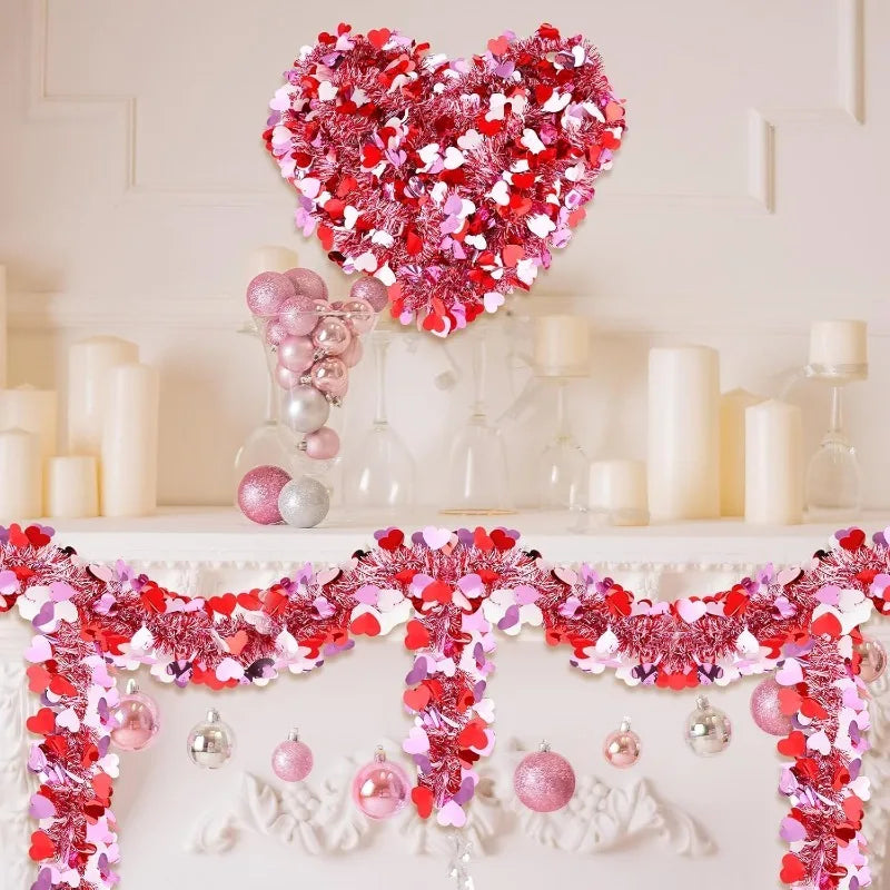 Corona de flores artificiales brillantes para el Día de San Valentín, 2m, alambre de Metal, flor en forma de corazón, decoración colgante, decoración DIY para fiesta y boda