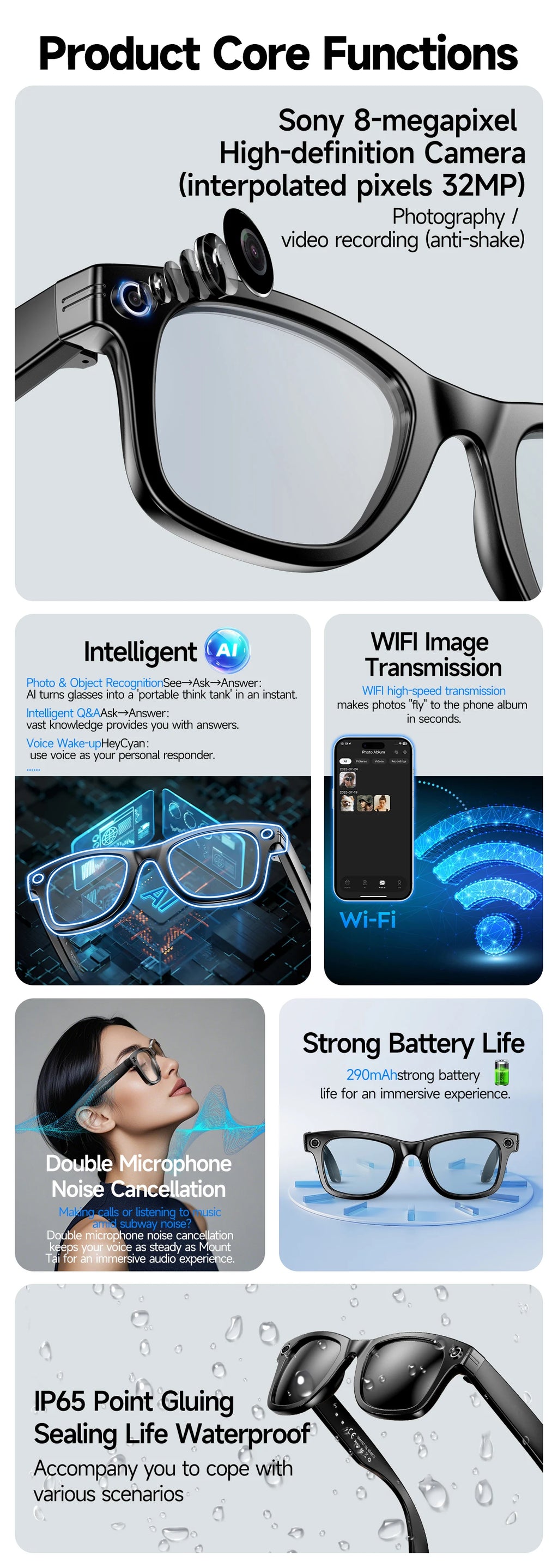 Gafas Inteligentes AI con Cámara 800W - Lentes Fotocromáticos, Traducción y Llamadas Bluetooth