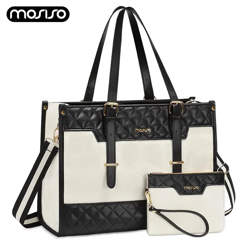 Bolso para Laptop 16" Mujer - Maletín Acolchado Elegante Beige Gran Capacidad