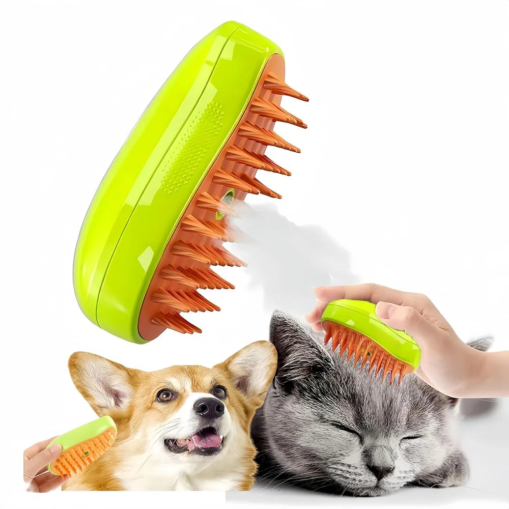 Cepillo de Vapor 3 en 1 para Gatos | Elimina Pelo Suelto, Masaje Relajante y Spray Vaporizador – Recargable USB