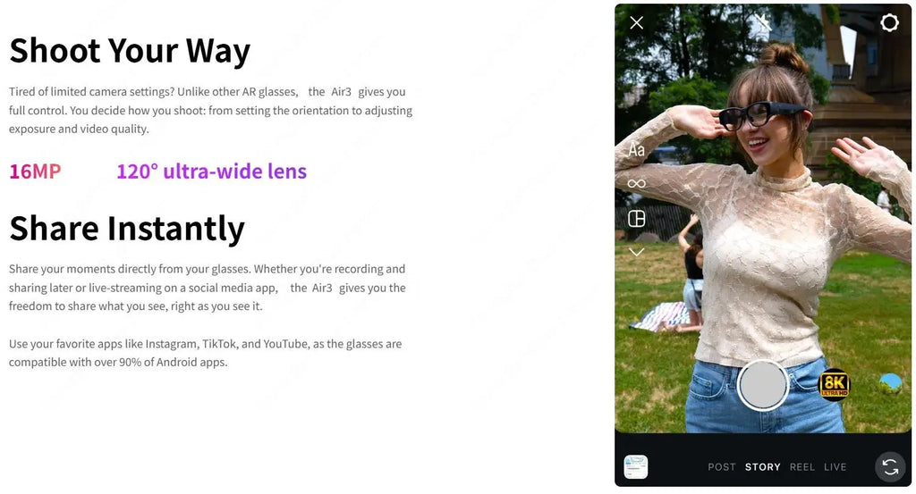 Gafas Inteligentes AR INMO AIR 3 - Realidad Aumentada 1080P con Cámara 16MP y Android