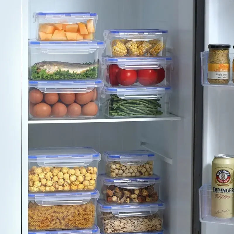 Caja de almacenamiento para refrigerador rectangular sellada con tapa, fiambrera crujiente de plástico calentada por microondas con tapa