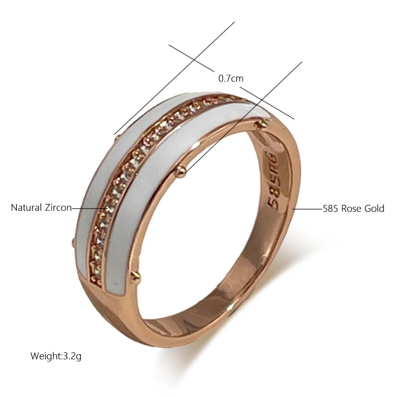 💍 Anillo SYOUJYO de Oro Rosa 585 con Circón Natural Esmalte Blanco, Pavé Completo y Brillo Elegante | Joyería Fina para Uso Diario
