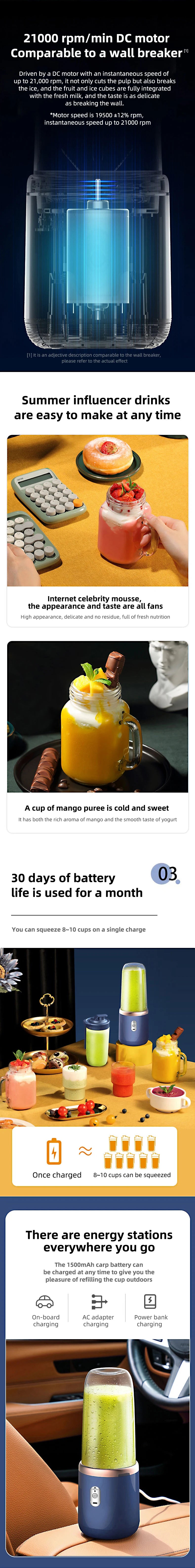 Licuadora Portátil Recargable 6 Cuchillas - Batidora Personal para Smoothies