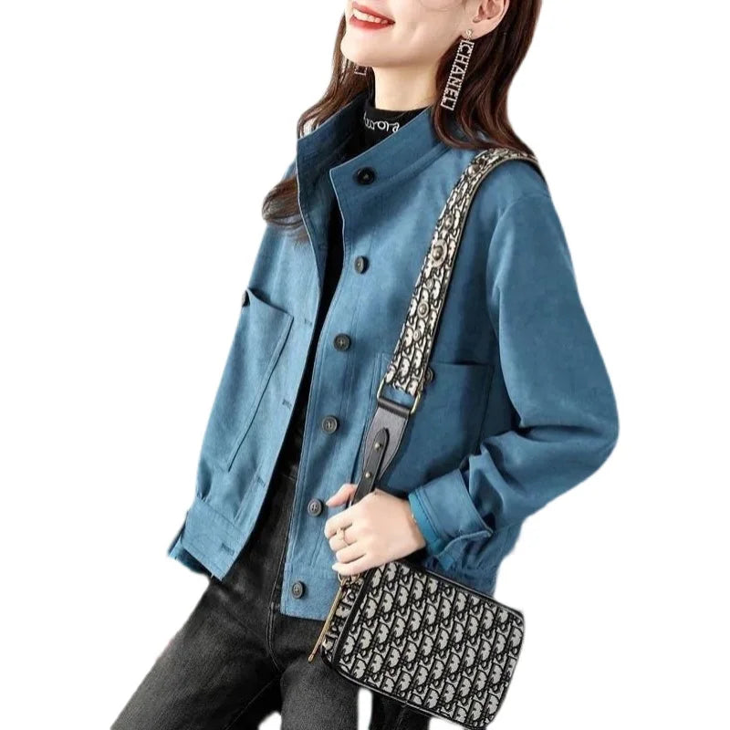 Chaqueta Corta de Motocicta para Mujer, de Alta Gama, Antienvejecimiento, Talla ande, Artística, Versátil, Moderna, para...