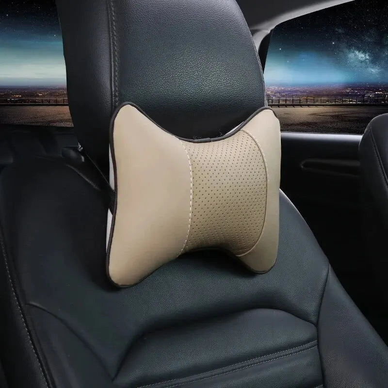 Almohadas para el cuello del coche, paquete de 1 Uds. De cuero Pu de ambos lados, reposacabezas para aliviar el dolor de cabeza, almohada Universal de fibra rellena para coche