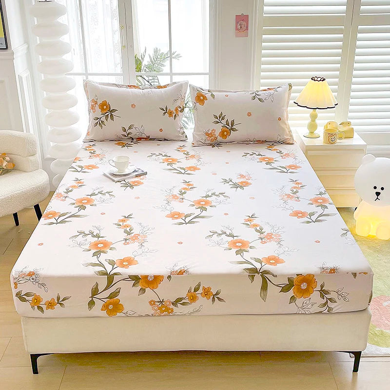 Sábana de estilo Floral con funda de almohada, funda de cama suave, sábana bajera individual/doble/Queen/King/SKing, ropa de cama sabana