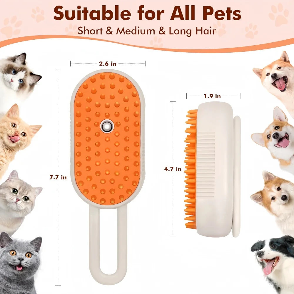 Cepillo de Vapor 3 en 1 para Gatos | Elimina Pelo Suelto, Masaje Relajante y Spray Vaporizador – Recargable USB