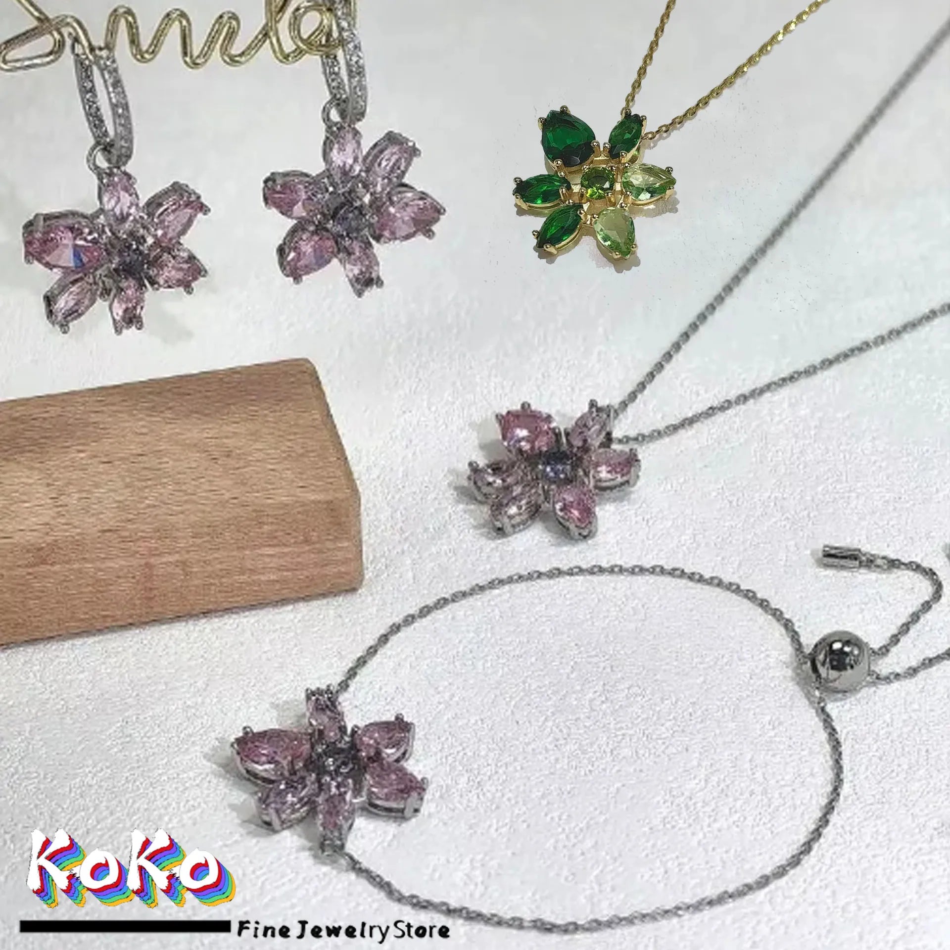 Dijes de moda, conjuntos de joyería fina, dijes de lujo, flores de cristal rosa, collar, pendientes, pulsera, accesorios de fiesta para mujer