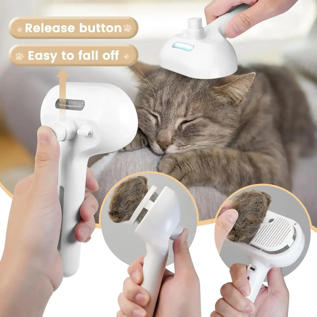 Peine Eléctrico de Vapor para Mascotas | Cepillo Profesional Antiestático y Removedor de Pelo para Perros y Gatos
