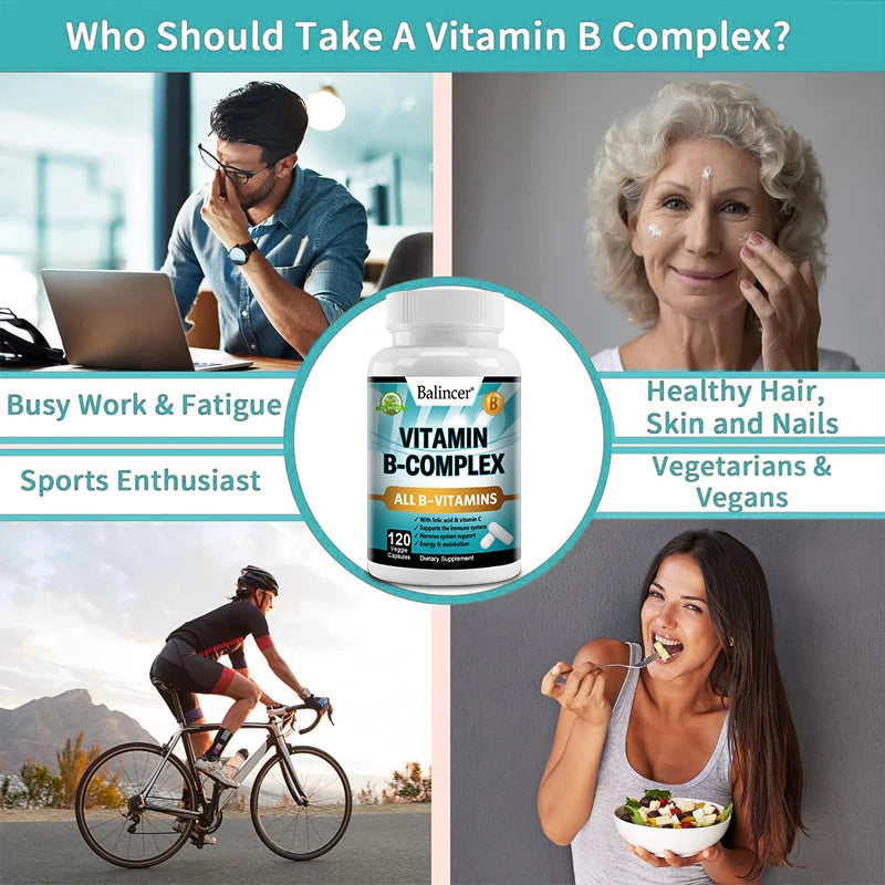 Complejo de Vitamina B Balincer con Ácido Fólico y Vitamina C | Apoyo para Energía, Sistema Nervioso e Inmunidad