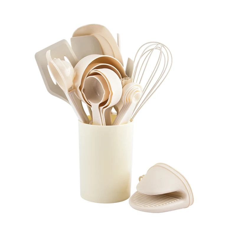 Utensilios de cocina de silicona integrados para hornear, juego de 21 piezas, sartén antiadherente resistente a altas temperaturas, espátula, cepillo de aceite, batidor de huevos para freír