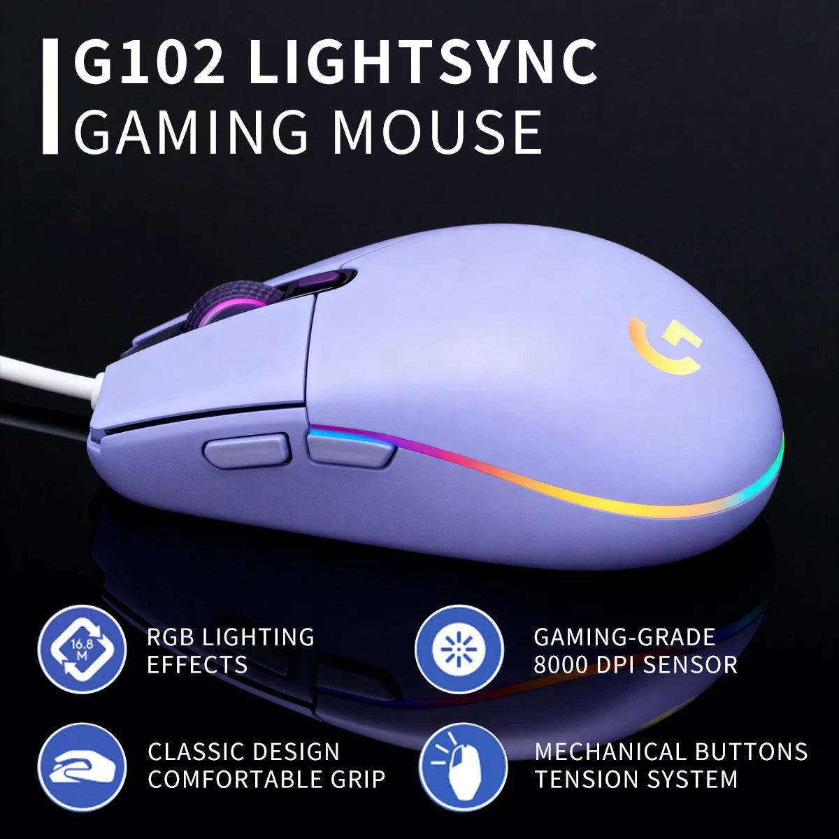 Mouse Gamer Logitech G102 | Sensor de Alta Precisión, Iluminación RGB y Rendimiento Duradero