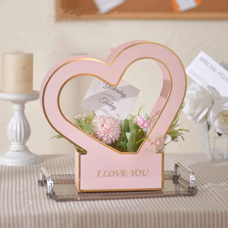 Caja de embalaje del Día de San Valentín, caja de embalaje de amor de flores de cartón blanco, bolsa de regalo de decoración de boda, Color sólido para regalo de flores