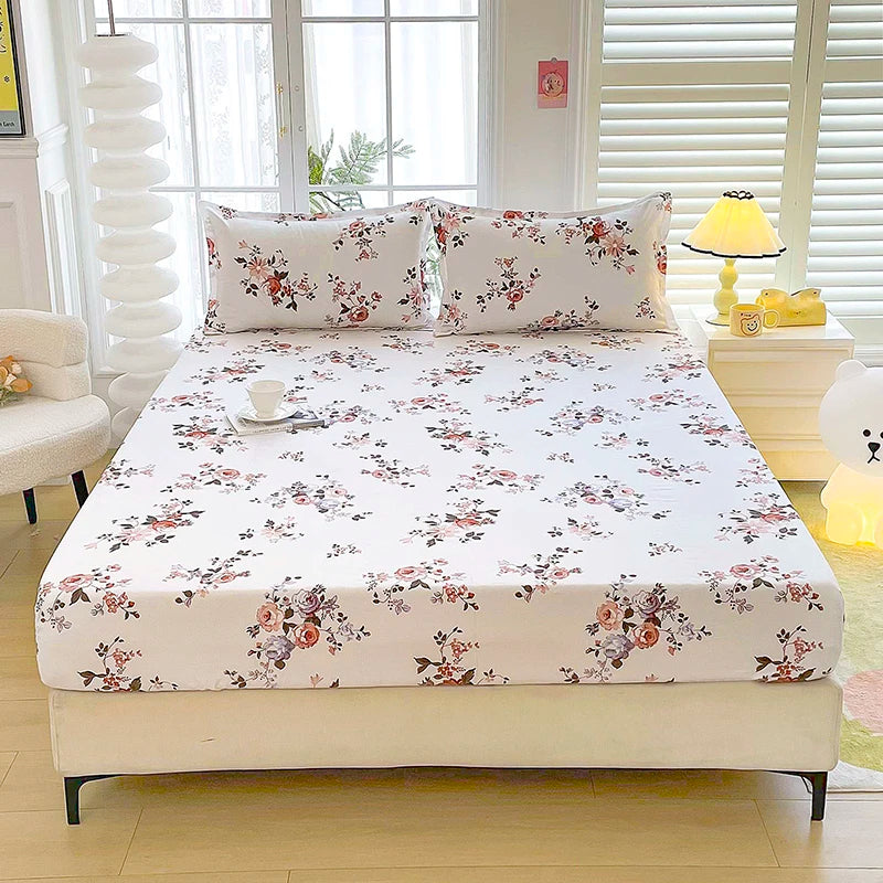 Sábana de estilo Floral con funda de almohada, funda de cama suave, sábana bajera individual/doble/Queen/King/SKing, ropa de cama sabana