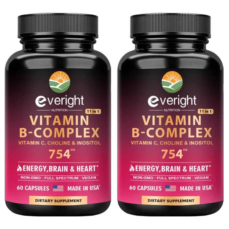 Complejo de Vitamina B XMSJ | Energía Diaria, Apoyo Cerebral y Cardiovascular con Vitamina C, Colina e Inositol