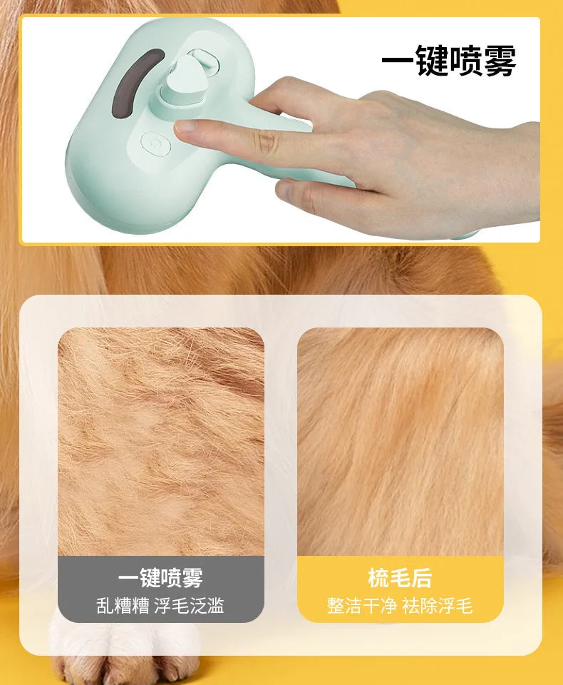 Peine Eléctrico de Vapor para Mascotas | Cepillo Profesional Antiestático y Removedor de Pelo para Perros y Gatos