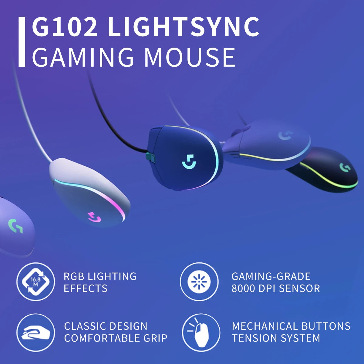 Mouse Gamer Logitech G102 | Sensor de Alta Precisión, Iluminación RGB y Rendimiento Duradero