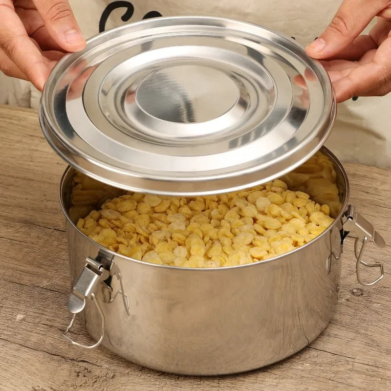 Caja de mantenimiento fresco de acero inoxidable, fiambrera sellada con hebilla, contenedor de comida redondo, contenedor organizador de frutas para refrigerador, 1/3 Uds.