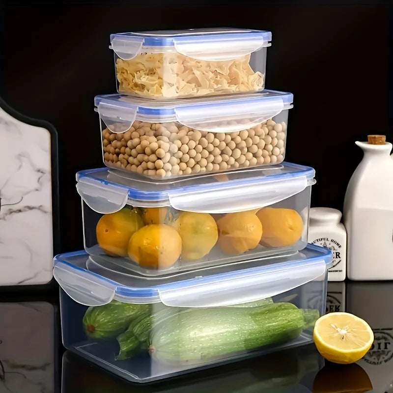Contenedor de Almacenamiento de Alimentos Transparente 8 Piezas con Tapa - Multicompartimentos para Frutas, Verduras, Pasta - Polipropileno