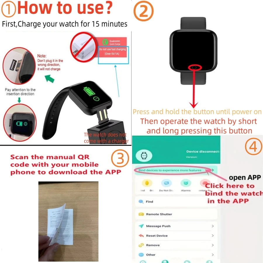 Smartwatch Reloj Inteligente para Hombre y Mujer - Monitor de Fitness con Mensajes - Pulsera Deportiva para Android e iOS