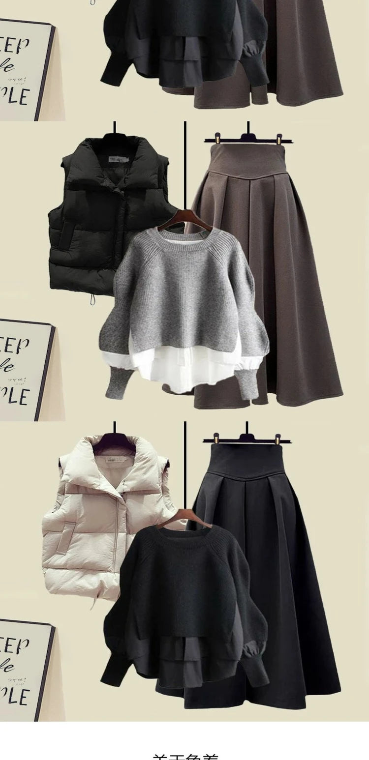 Conjunto de Moda Otoñal para Mujer: Diseño Exclusivo y Moderno, Ceco con Efecto de Dos Piezas y Falda ter, Conjunto de ...