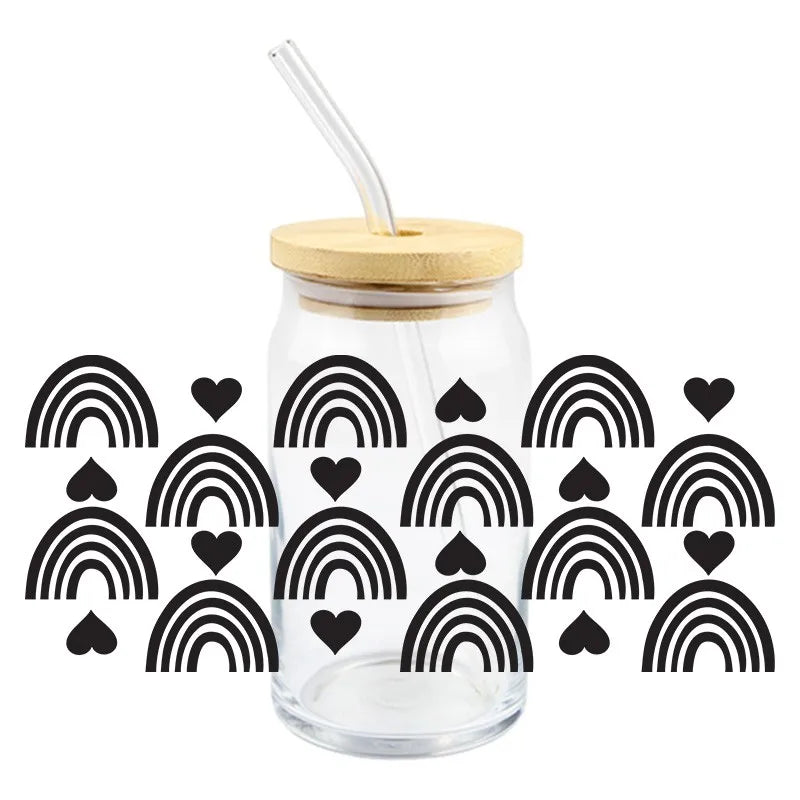 Diseño del Día de San Valentín UV DTF pegatina de transferencia 3D envuelve taza duradera impermeable amor para 16 OZ Libbey taza de vidrio calcomanías