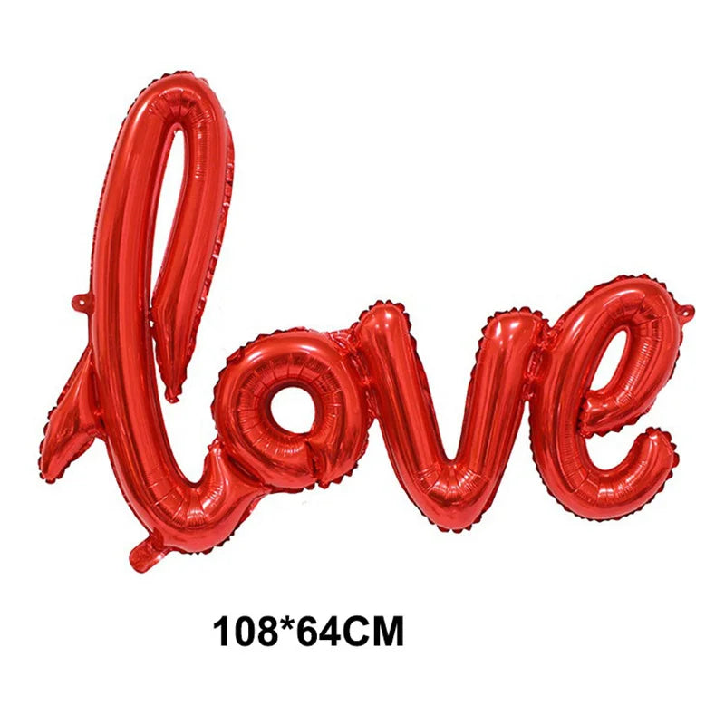 Día de San Valentín corazón rojo te amo labios rojos Rosa flor globos de aluminio decoración de boda aniversario despedida de soltera suministros para fiesta