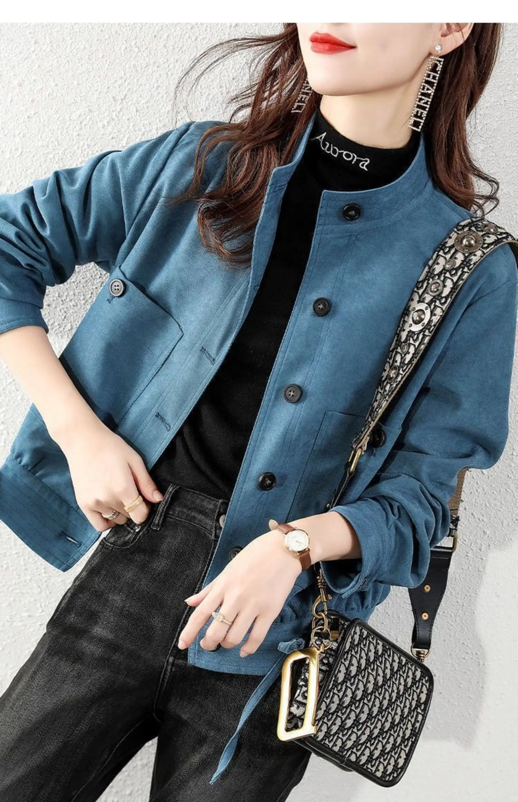 Chaqueta Corta de Motocicta para Mujer, de Alta Gama, Antienvejecimiento, Talla ande, Artística, Versátil, Moderna, para...