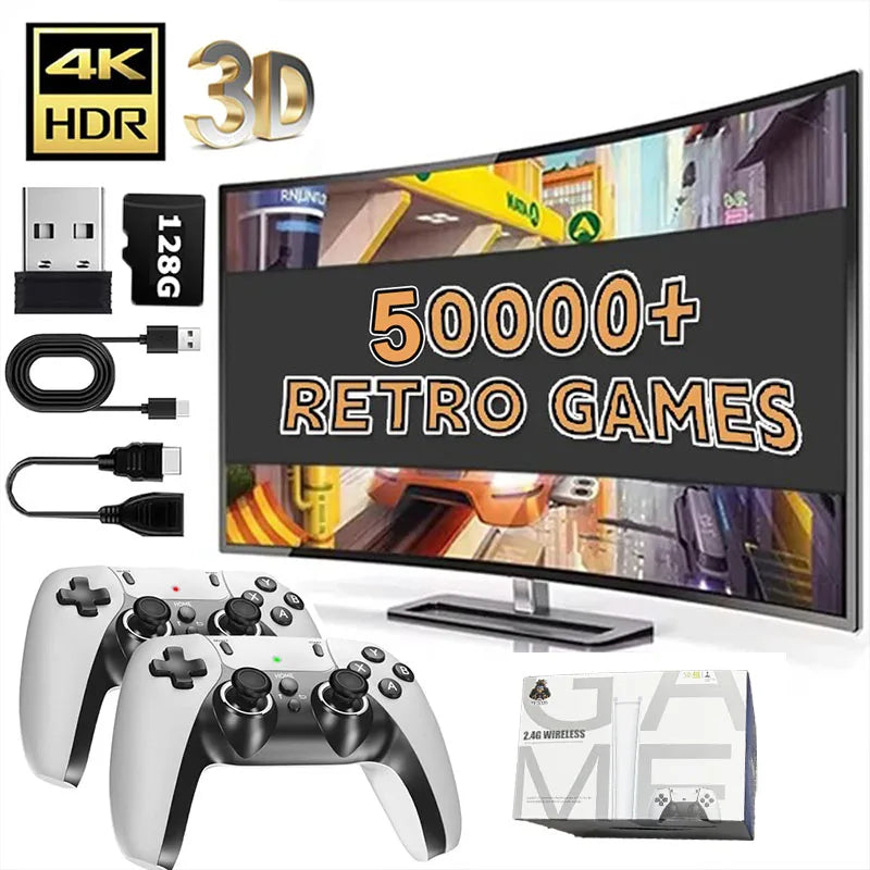 128G Game Stick M15 4K Video TV consola de juegos Gamepads inalámbricos Videojuego 64G 40000 +/50000 + juegos Arcade clásicos HD dos jugadores