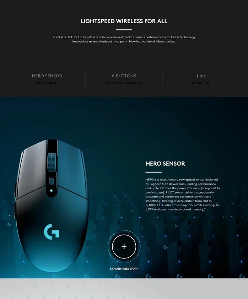 🖱️ Mouse Gamer Inalámbrico Logitech G304 / G305 Lightspeed Precisión HERO 12,000 DPI | Ultraligero, 6 Botones Programables y Plug & Play